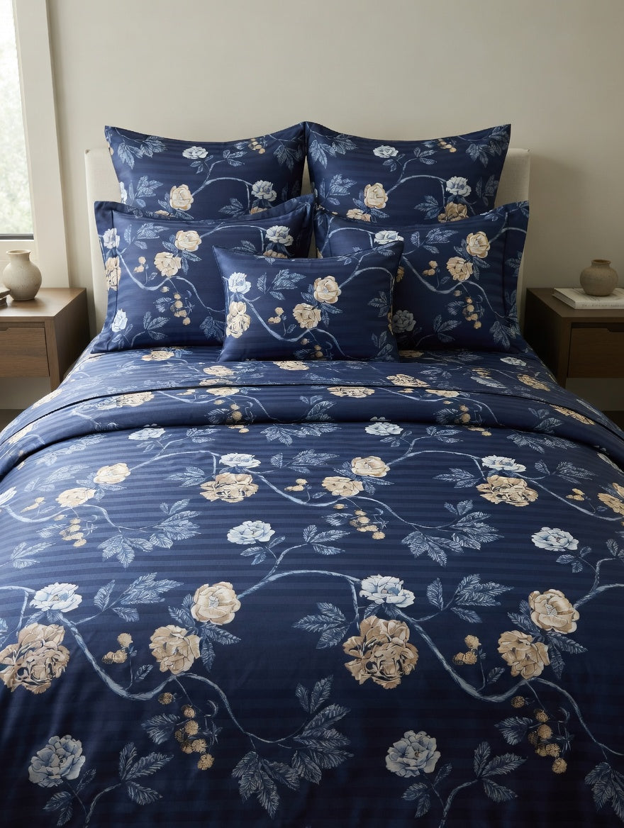 Floral vine · Navy & gold