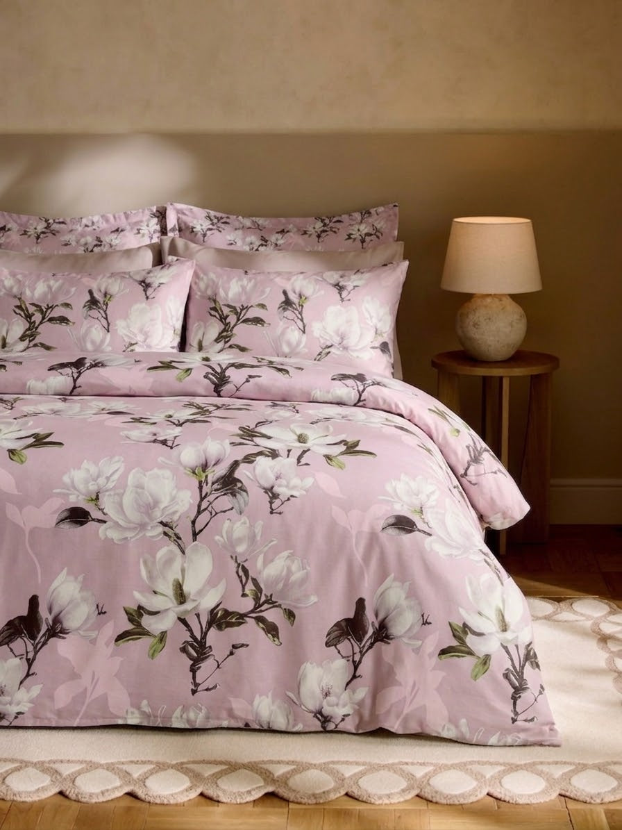 Bistarlo Magnolia Blush pink floral magnolia print king size bedsheet set