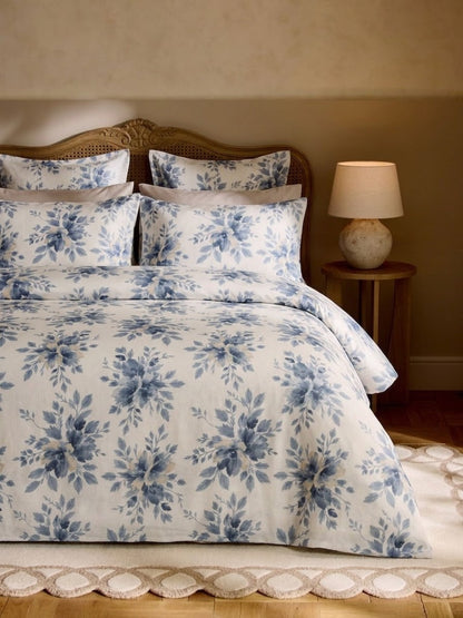 Bistarlo Indigo Watercolor Bloom dusty blue watercolor floral print king size bedsheet set