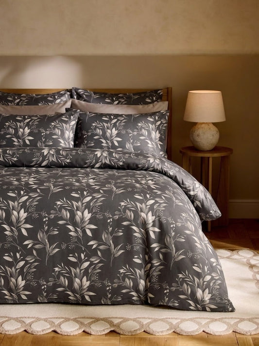 Bistarlo Shadow Botanica charcoal leaf print king size bedsheet set