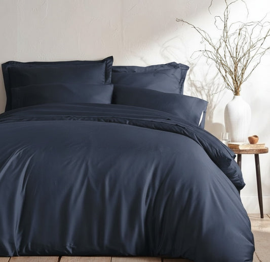 Dark Navy Blue King Size 110x100 Cotton Satin bedsheet set by Bistarlo Bedding Pakistan.