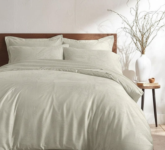 Bistarlo Signature Solid Sahara Sand light beige bedsheet in T-300 Cotton Satin weave, 120x100 Grand King Size luxury bedding set.