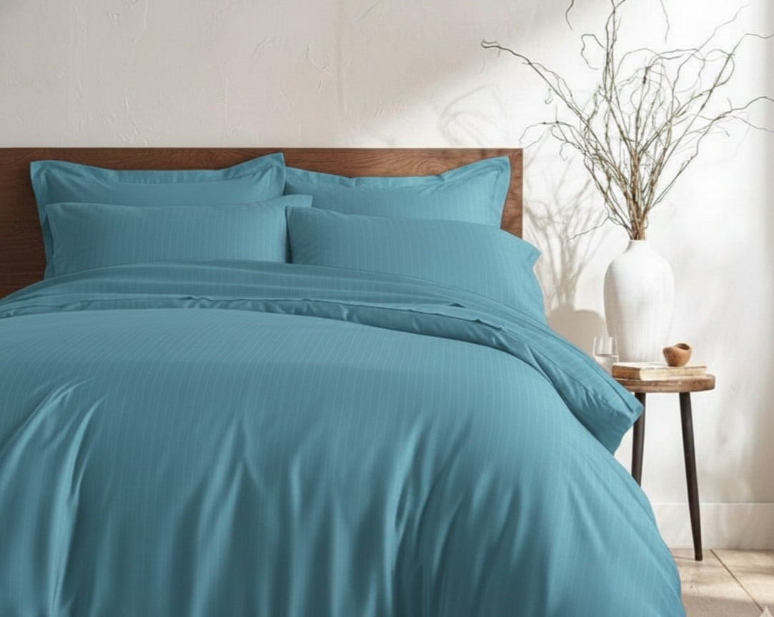 Bistarlo Signature Solid Noble Emerald dark green bedsheet in T-300 Cotton Satin weave, 110x100 Grand King Size bedding set.”