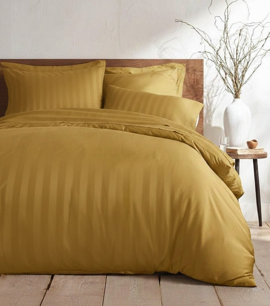 Bistarlo Signature Solid Autumn Amber mustard yellow bedsheet in T-300 Cotton Satin weave, 120x100 Grand King Size bedding set.