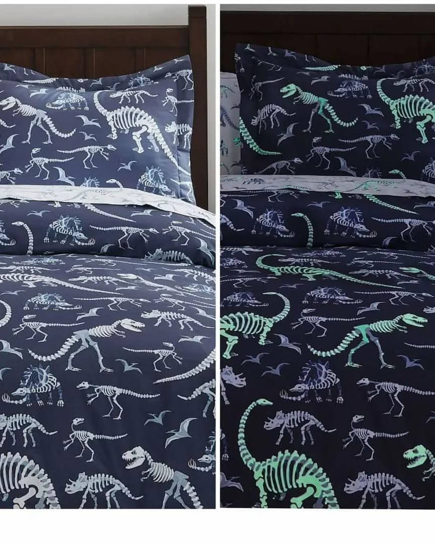 Bone Yard Explorer — Glow-in-the-Dark Dinosaur Cotton Bedding Set