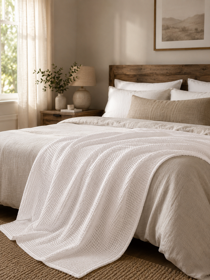 White Waffle Throw