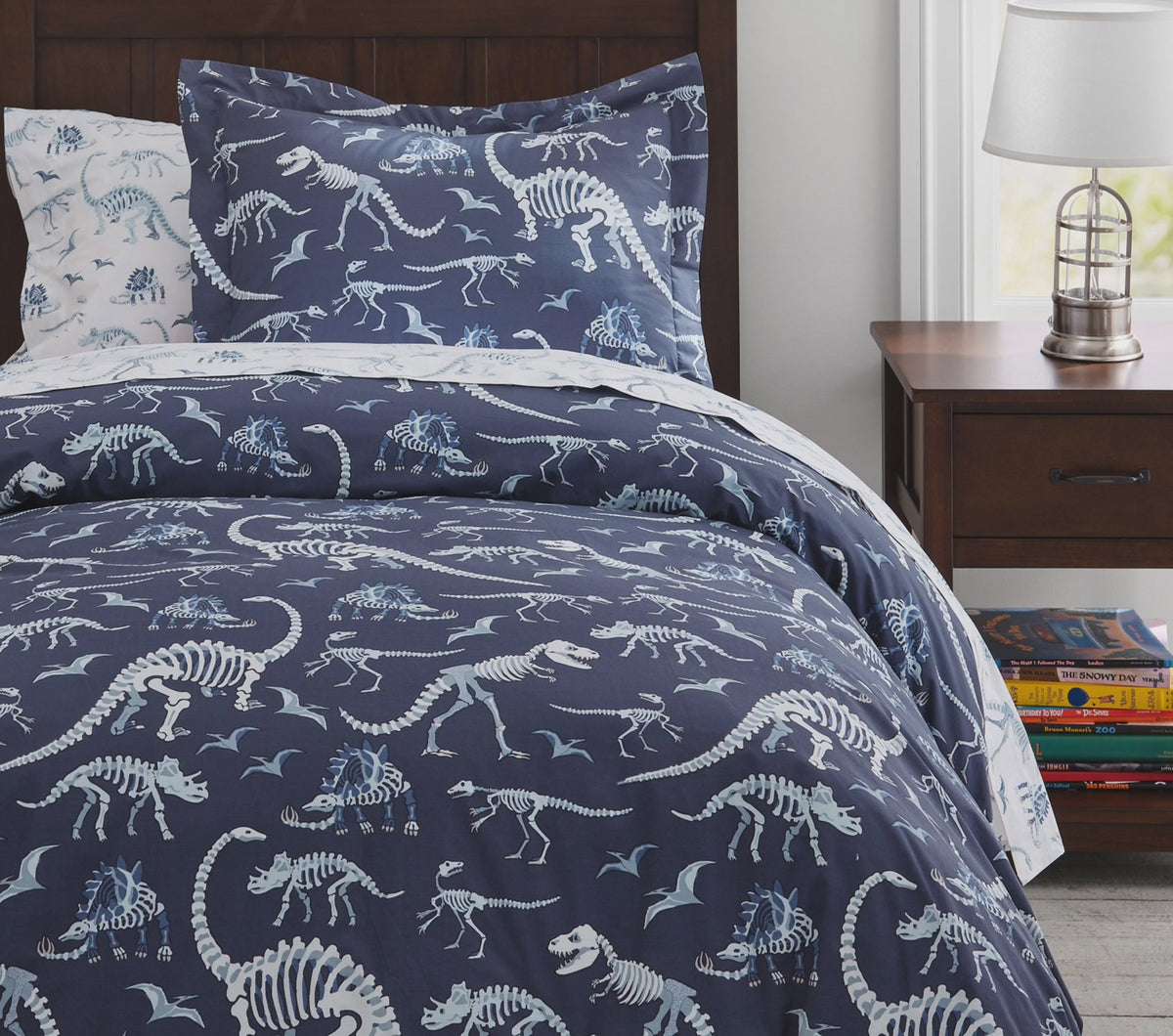 Bone Yard Explorer — Glow-in-the-Dark Dinosaur Cotton Bedding Set
