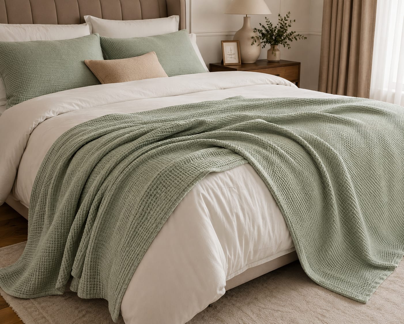 Sage Waffle Throw