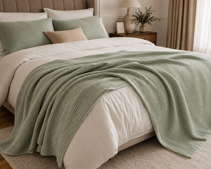 Sage Waffle Throw