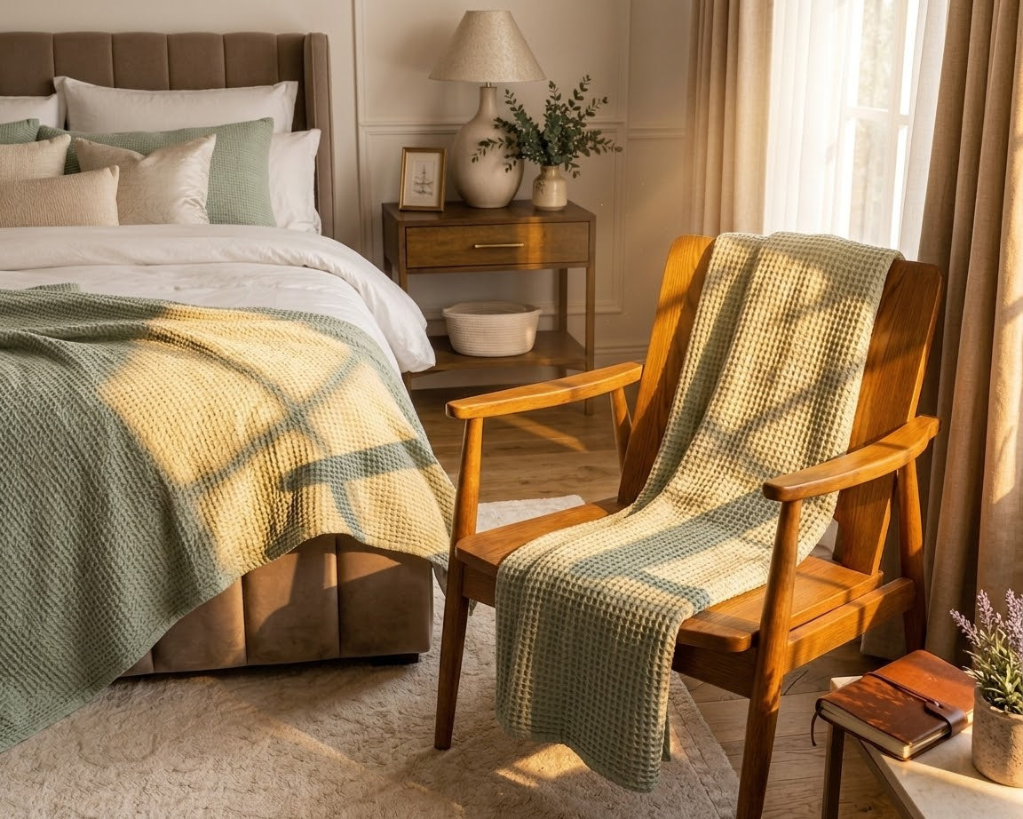 Sage Waffle Throw