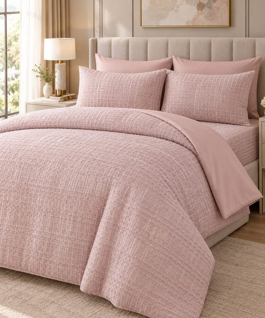 Blush Waffle Premium Set – 6-piece king size pink waffle bedding set by Bistarlo