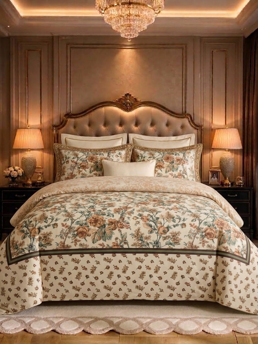 Antique Rose Garden cotton bed sheet with matching pillow covers – close-up