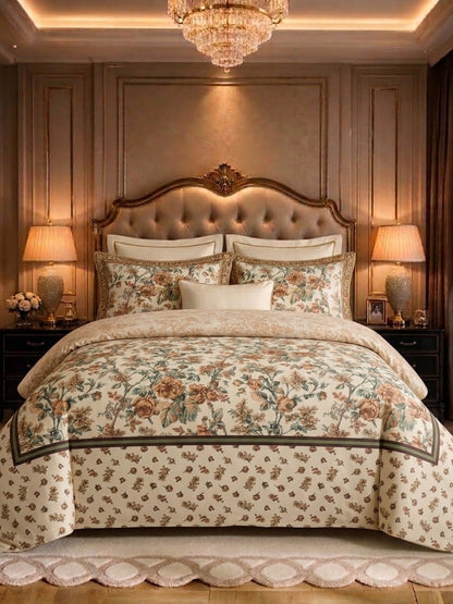 Antique Rose Garden cotton bed sheet with matching pillow covers – close-up