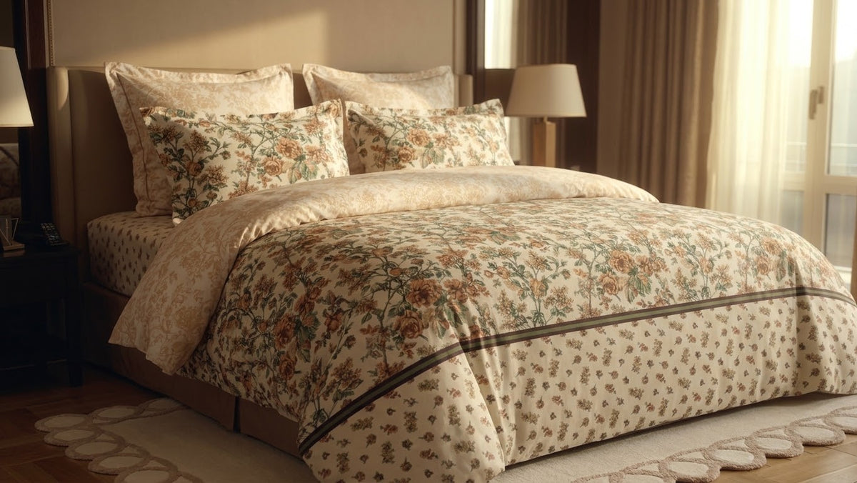 Antique Rose Garden king size bed sheet print detail by Bistarlo