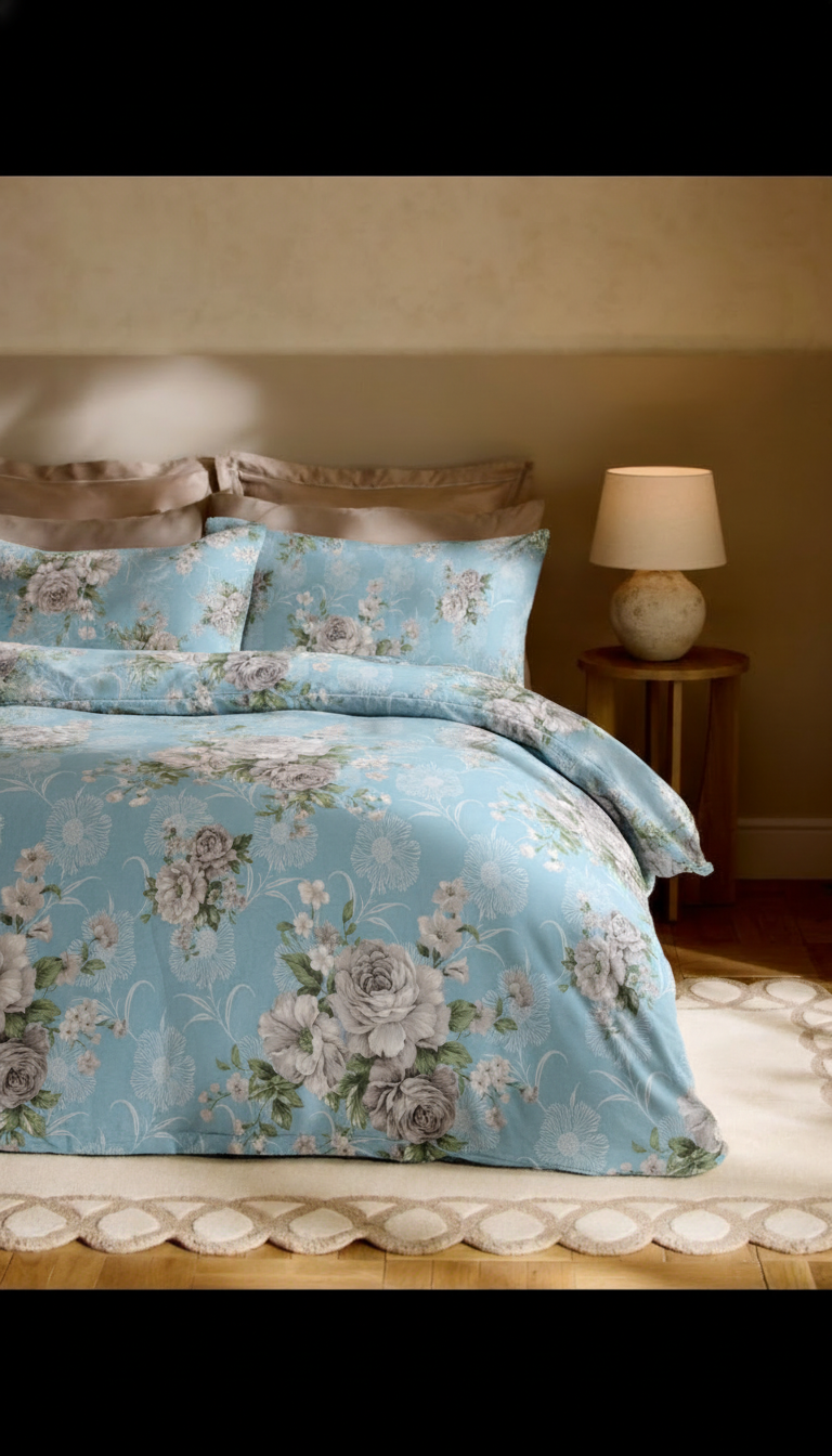 sky blue luxury bed sheet cotton