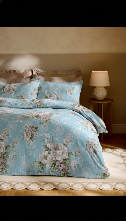 sky blue luxury bed sheet cotton