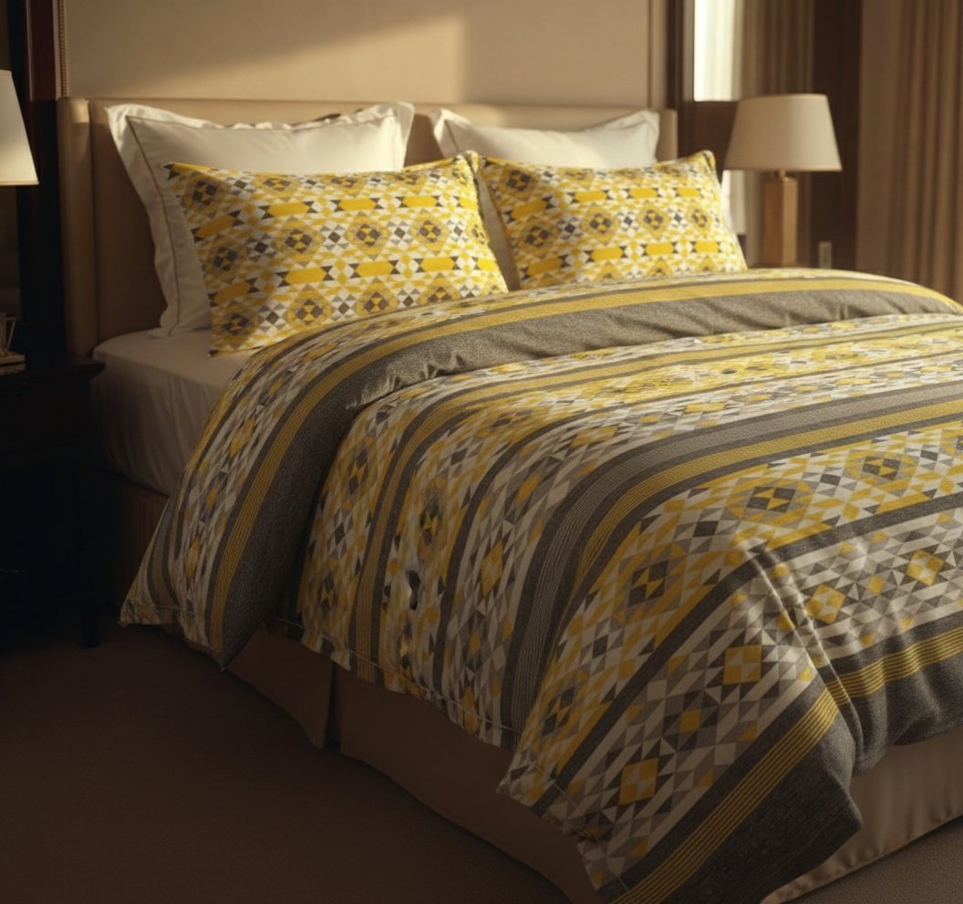 Golden Geo Harmony king size cotton bed sheet in Pakistan
