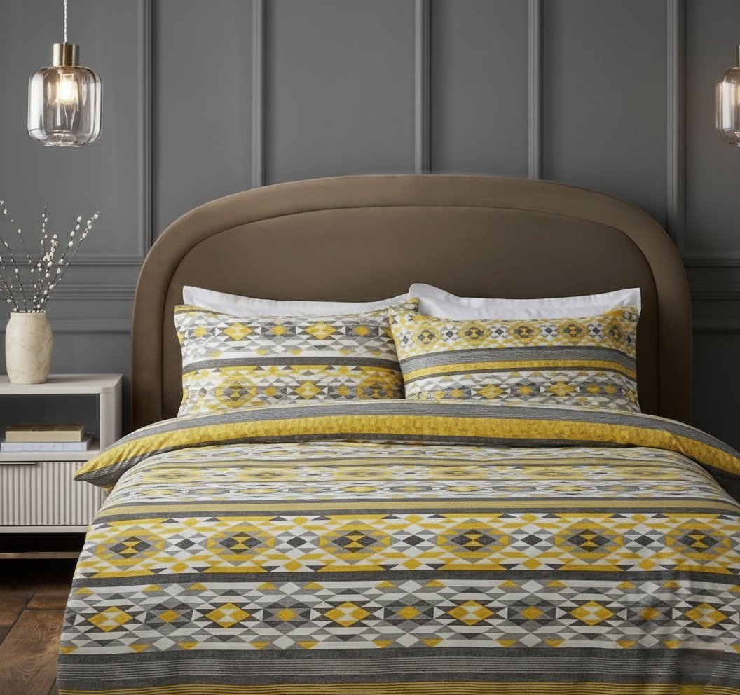 Golden Geo Harmony king size cotton bed sheet in Pakistan