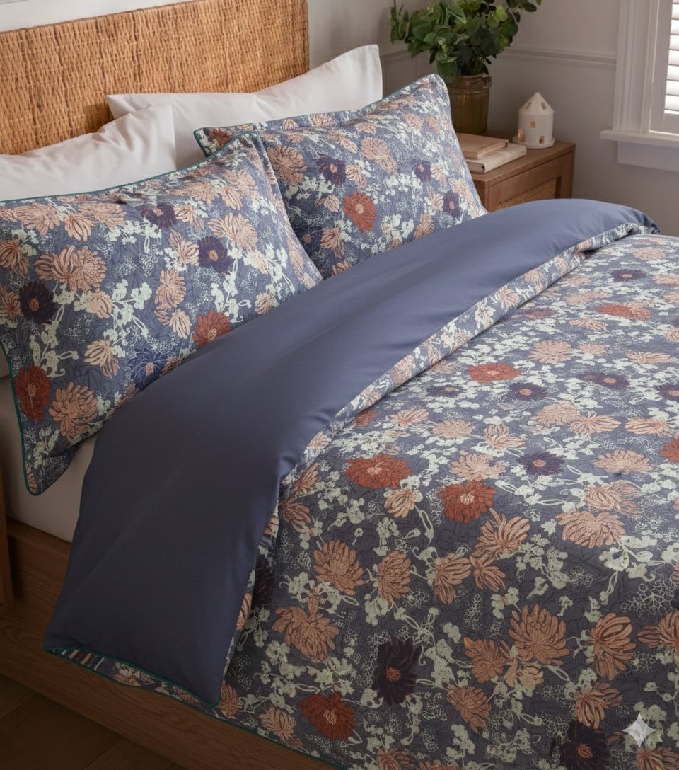 Indigo Autumn king size cotton bed sheet in Pakistan