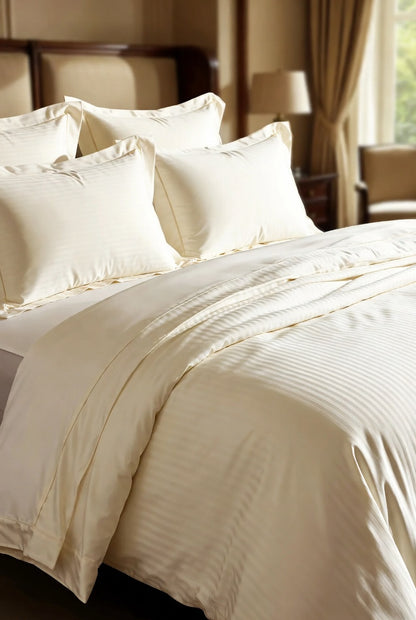 Bistarlo Signature Solid Pristine Ivory off-white bedsheet in T-300 Cotton Satin weave, 110x100 King Size luxury bedding set.
