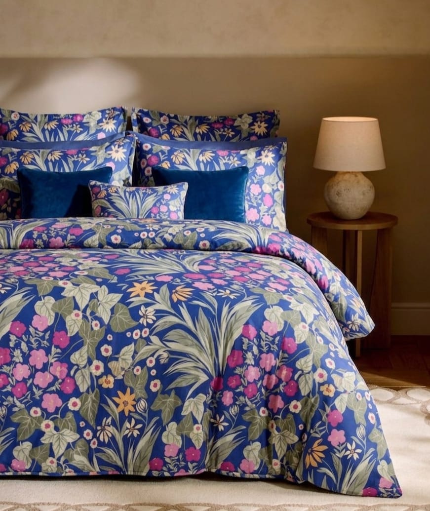 Bistarlo Royal Blue Botanica royal blue botanical floral king size cotton bedsheet set