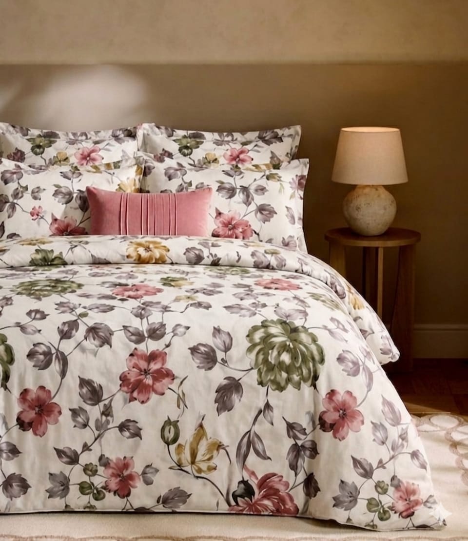 Bistarlo Blush Watercolor Bloom white watercolour floral king size cotton bedsheet set