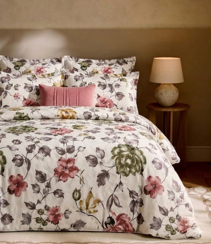 Bistarlo Blush Watercolor Bloom white watercolour floral king size cotton bedsheet set