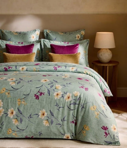 Bistarlo Sage Lily Drift sage green lily print king size cotton bedsheet set