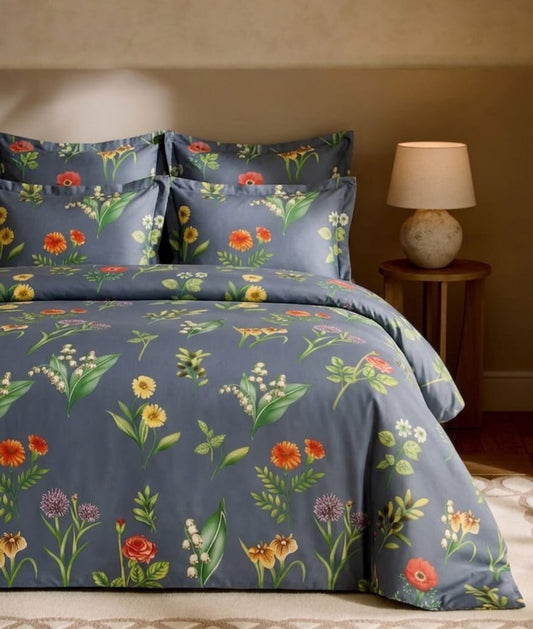 Bistarlo Slate Wildflower Garden slate grey wildflower print king size cotton bedsheet set