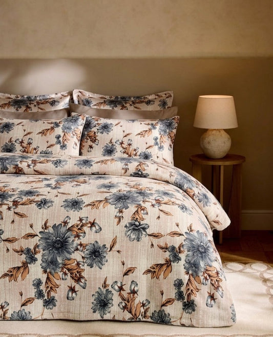 Slate Floral Drift king size cotton bed sheet in Pakistan