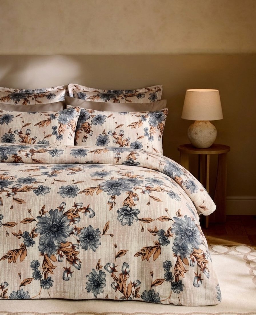 Slate Floral Drift king size cotton bed sheet in Pakistan