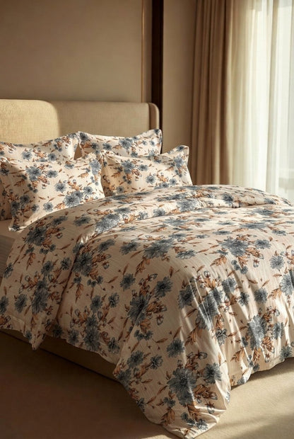 Slate Floral Drift king size cotton bed sheet in Pakistan